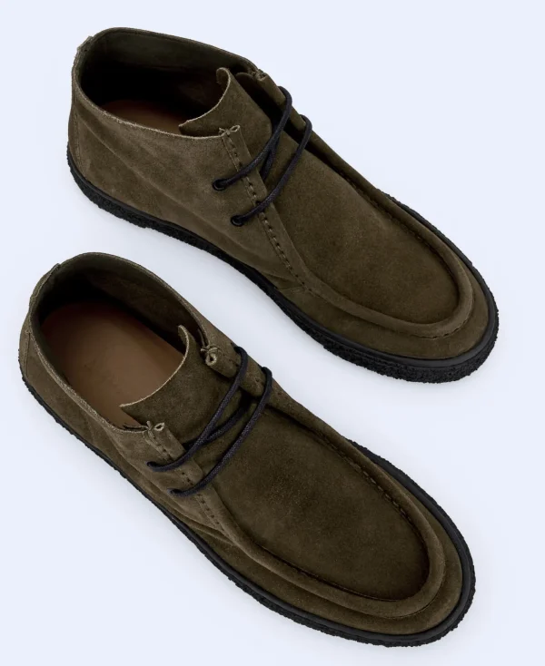 Adolfo Dominguez Chaussures*Bottine Basse En Cuir De Vachette Vert Olive