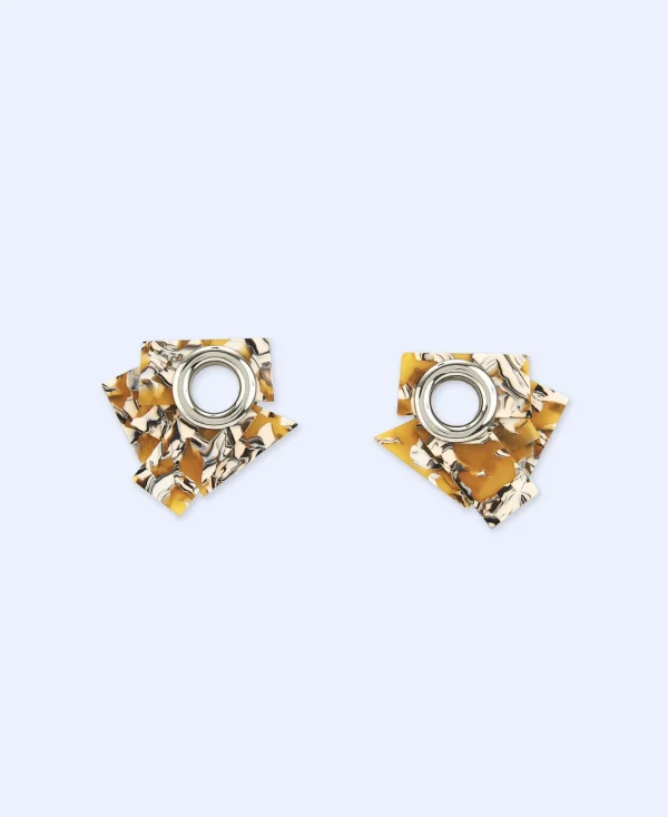 Adolfo Dominguez Bijuteria*Boucles D'Oreilles A Couches Rectangulaires En Resine Jaune