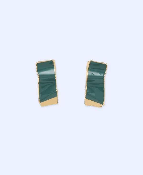 Adolfo Dominguez Bijuteria*Boucles D'Oreilles A Motif Plis Laquees Vert