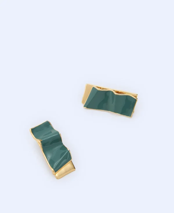 Adolfo Dominguez Bijuteria*Boucles D'Oreilles A Motif Plis Laquees Vert