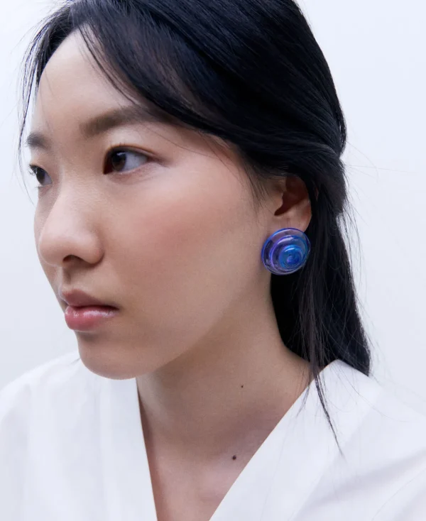 Adolfo Dominguez Bijuteria*Boucles D'Oreilles Circulaires En Resine Bleu