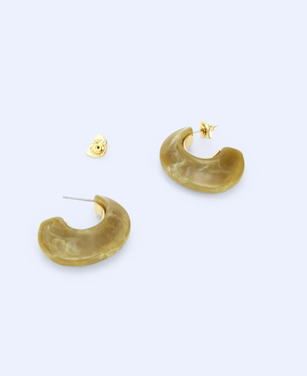 Adolfo Dominguez Bijuteria*Boucles D'Oreilles En Resine Et Metal Vert