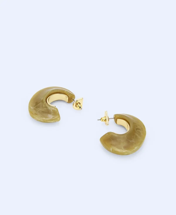 Adolfo Dominguez Bijuteria*Boucles D'Oreilles En Resine Et Metal Vert