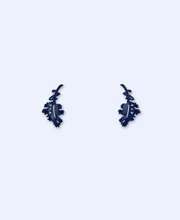 Adolfo Dominguez Bijuteria*Boucles D'Oreilles Feuille En Laiton Et Resine Bleu