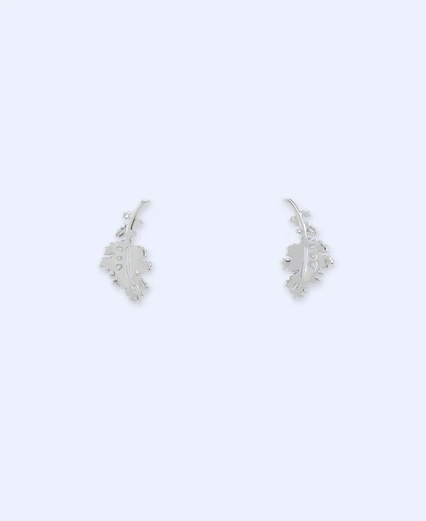 Adolfo Dominguez Bijuteria*Boucles D'Oreilles Feuille En Laiton Et Resine Argente