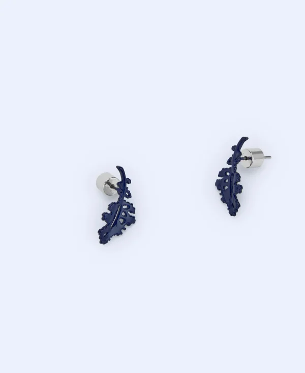 Adolfo Dominguez Bijuteria*Boucles D'Oreilles Feuille En Laiton Et Resine Bleu