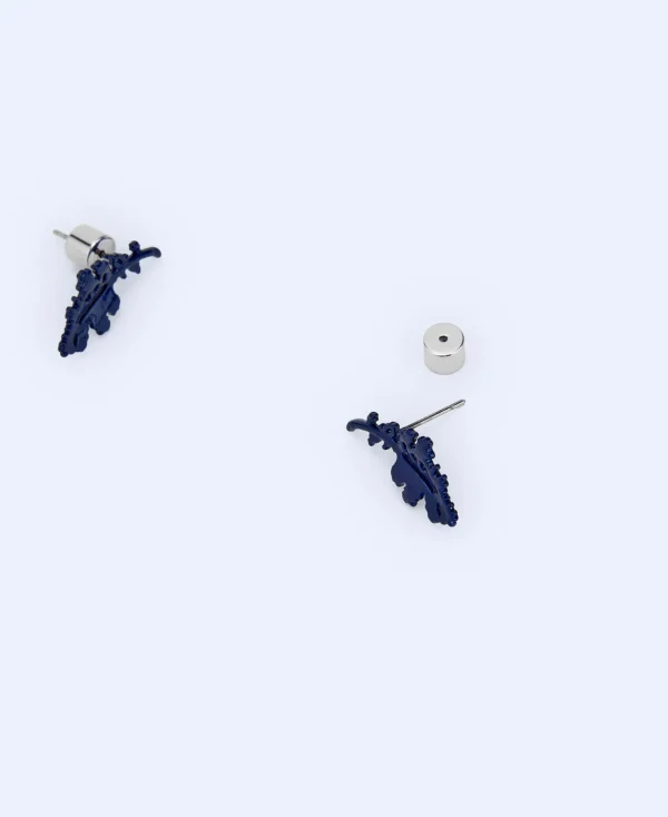 Adolfo Dominguez Bijuteria*Boucles D'Oreilles Feuille En Laiton Et Resine Bleu