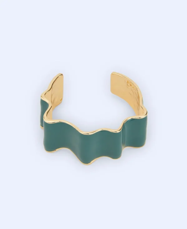 Adolfo Dominguez Bijuteria*Bracelet Plis En Zinc Et Resine Vert