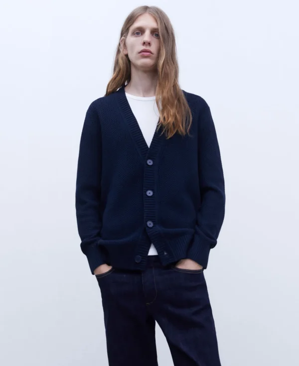 Adolfo Dominguez Mailles*Cardigan En Coton Bleu Marine