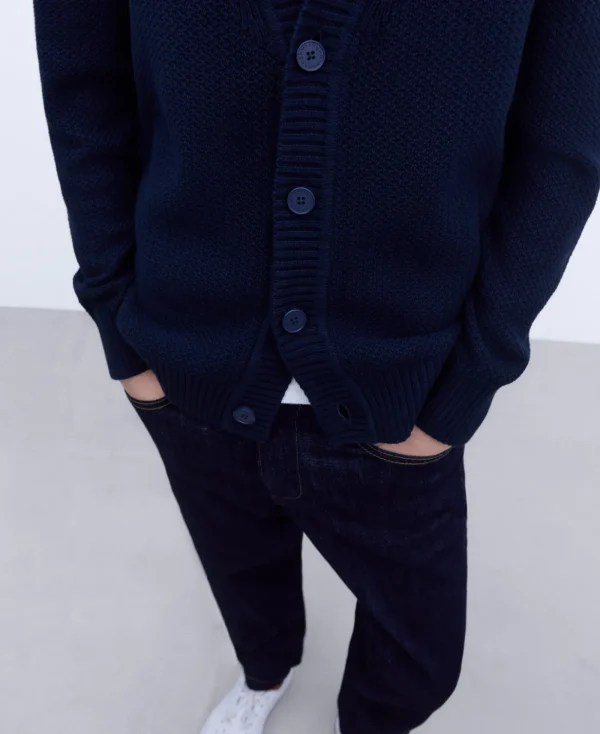 Adolfo Dominguez Mailles*Cardigan En Coton Bleu Marine