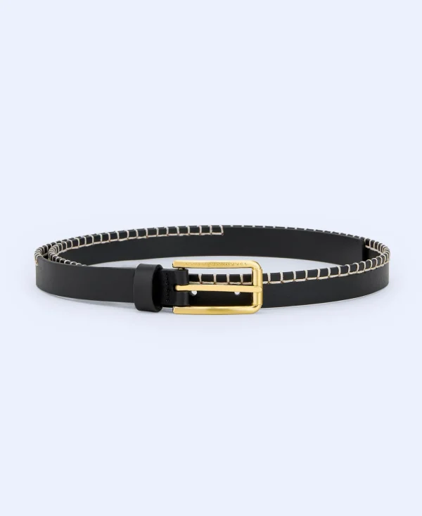 Adolfo Dominguez Ceinture*Ceinture Surpiquee En Cuir Noir