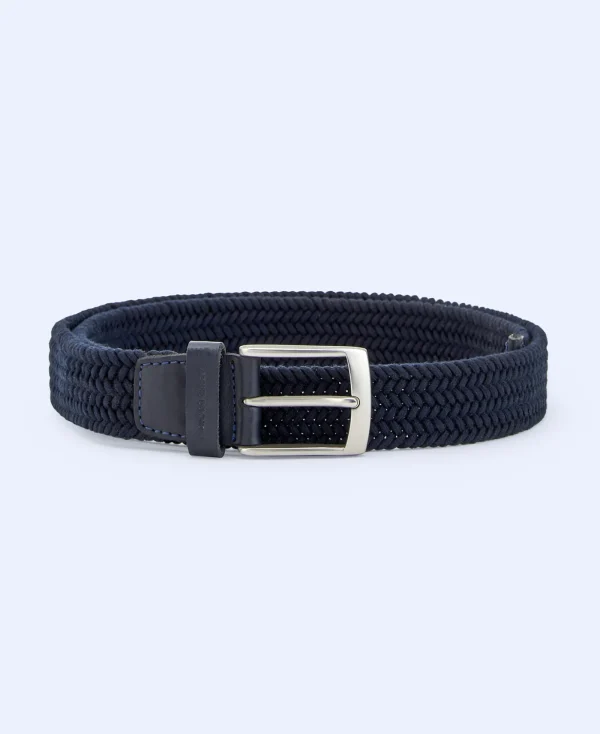 Adolfo Dominguez Ceinture*Ceinture Tressee En Cuir Et Coton Bleu Marine