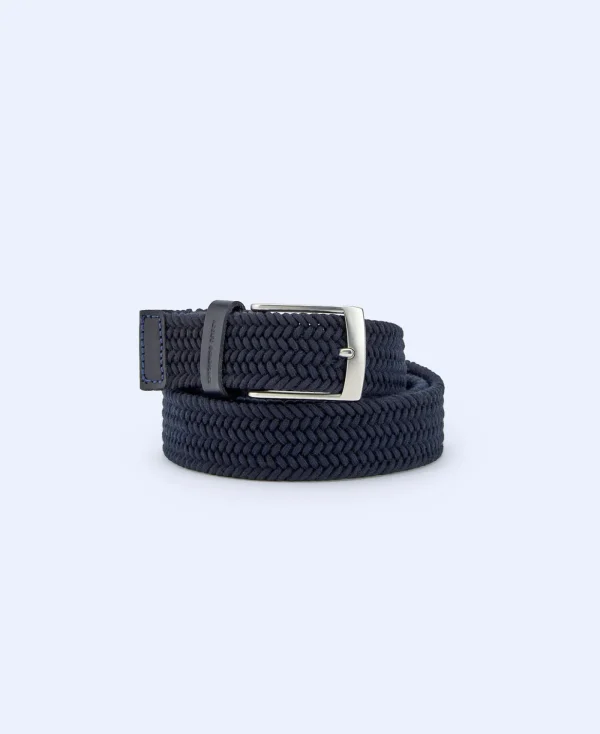 Adolfo Dominguez Ceinture*Ceinture Tressee En Cuir Et Coton Bleu Marine