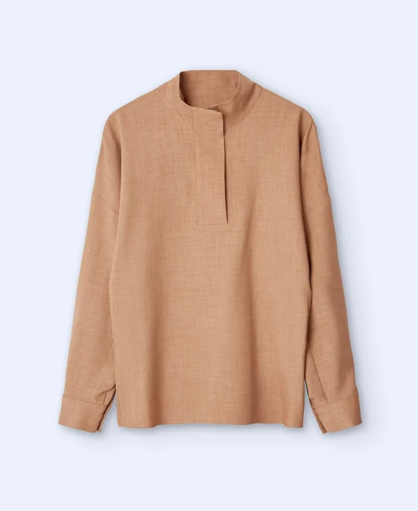 Adolfo Dominguez Chemises Et Tops*Chemise A Col Mao En Polyester Recycle Camel