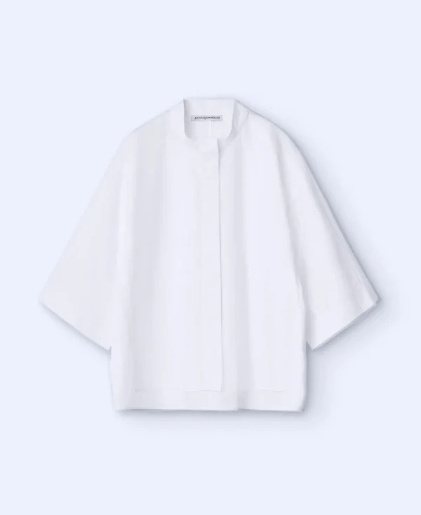 Adolfo Dominguez Chemises Et Tops*Chemise A Col Mao En Popeline De Coton Blanc