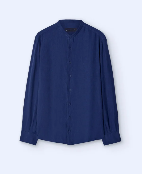 Adolfo Dominguez Chemises*Chemise A Col Mao En Pur Lin Bleu Marine