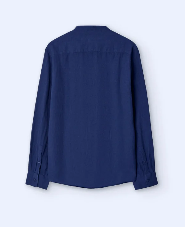 Adolfo Dominguez Chemises*Chemise A Col Mao En Pur Lin Bleu Marine