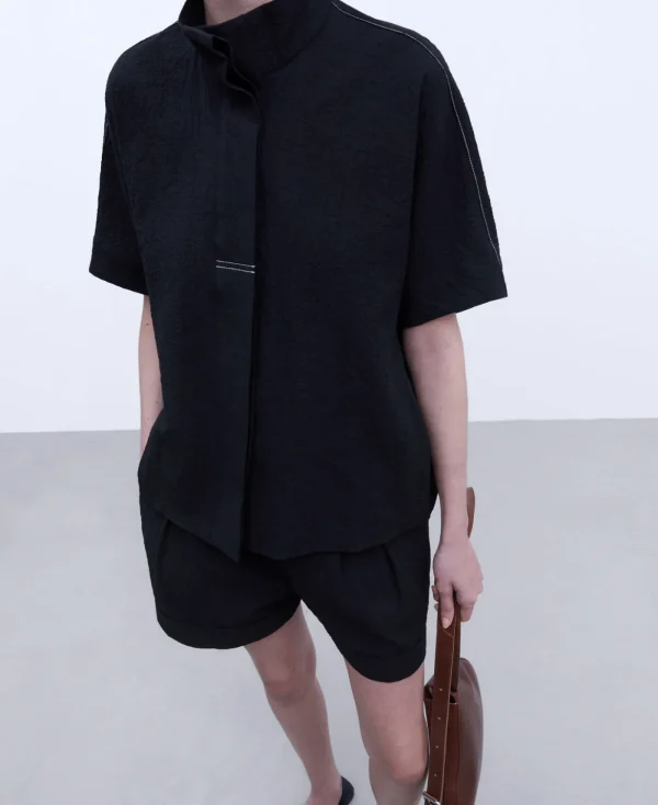 Adolfo Dominguez Chemises Et Tops*Chemise A Col Mao Et Manches Japonaises Noir