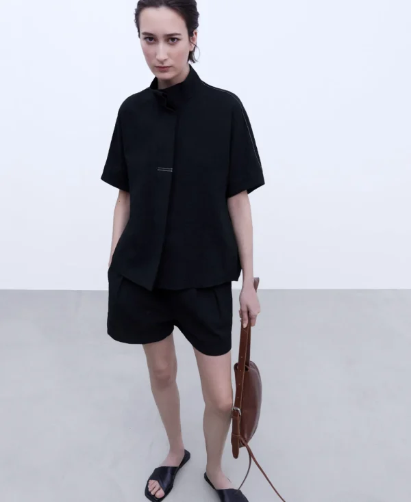 Adolfo Dominguez Chemises Et Tops*Chemise A Col Mao Et Manches Japonaises Noir