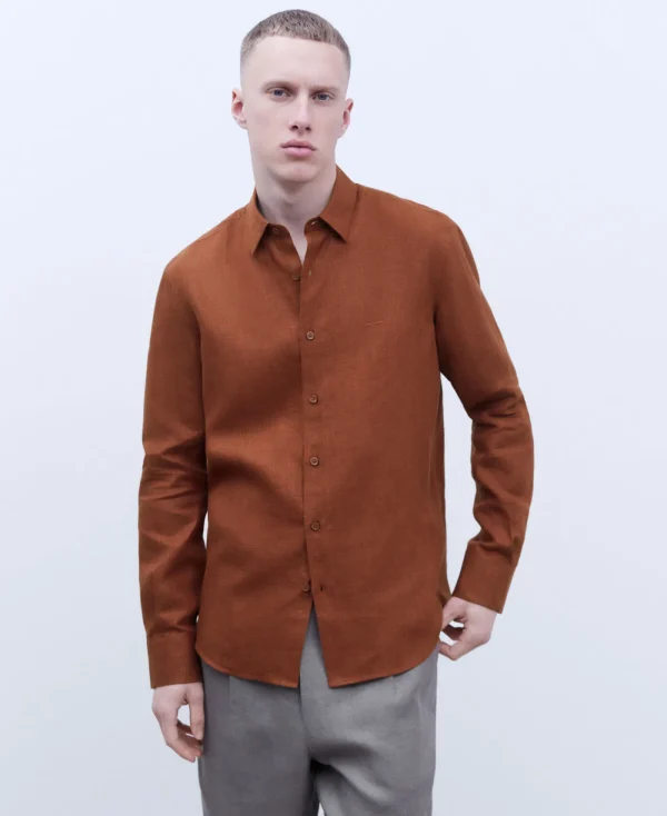 Adolfo Dominguez Chemises*Chemise A Col Revers En Lin Europeen Terracotta