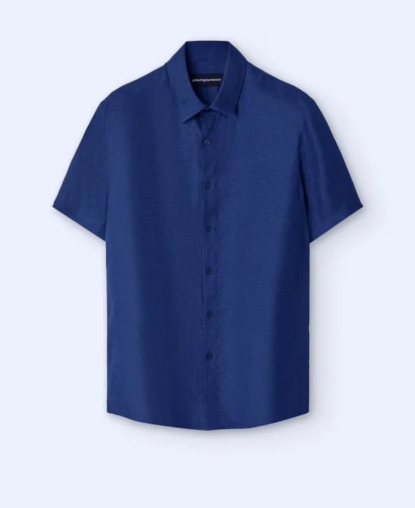 Adolfo Dominguez Chemises*Chemise A Col Revers En Lin Europeen Bleu Intense