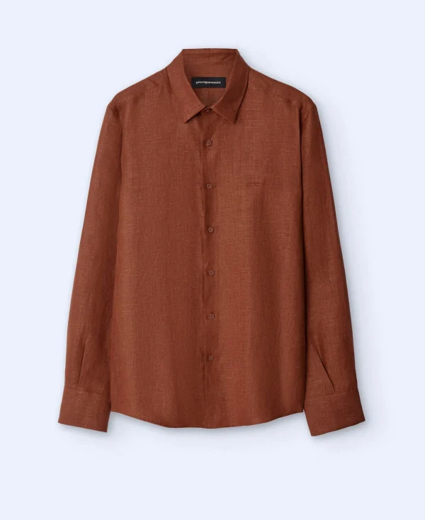 Adolfo Dominguez Chemises*Chemise A Col Revers En Lin Europeen Terracotta