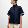 Adolfo Dominguez Chemises Et Tops*Chemise En Jean A Col Mao Bleu Fonce