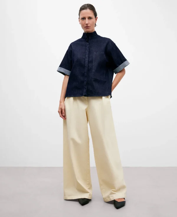 Adolfo Dominguez Chemises Et Tops*Chemise En Jean A Col Mao Bleu Fonce