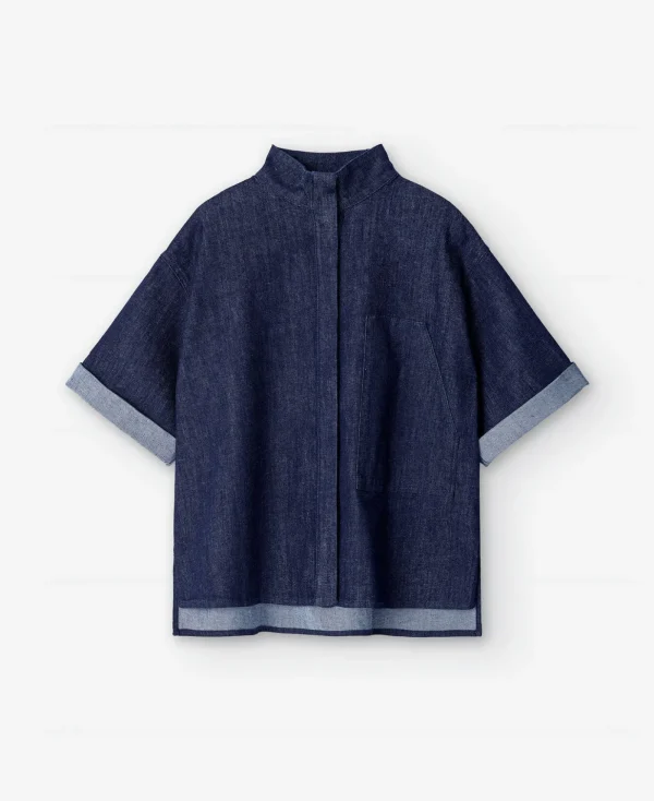 Adolfo Dominguez Chemises Et Tops*Chemise En Jean A Col Mao Bleu Fonce