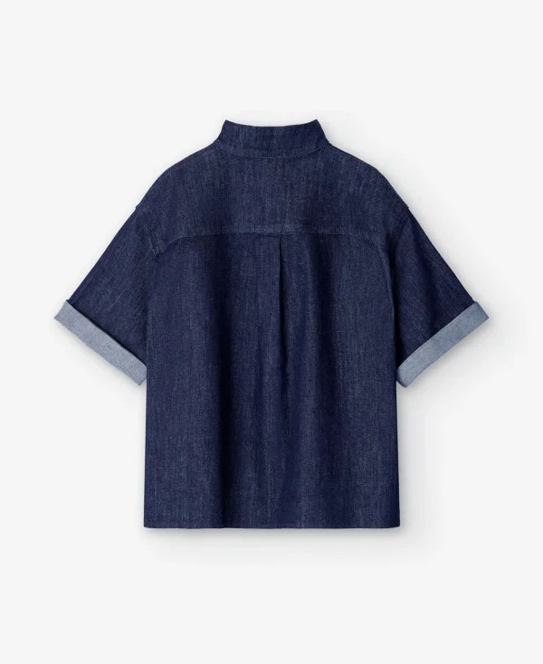 Adolfo Dominguez Chemises Et Tops*Chemise En Jean A Col Mao Bleu Fonce