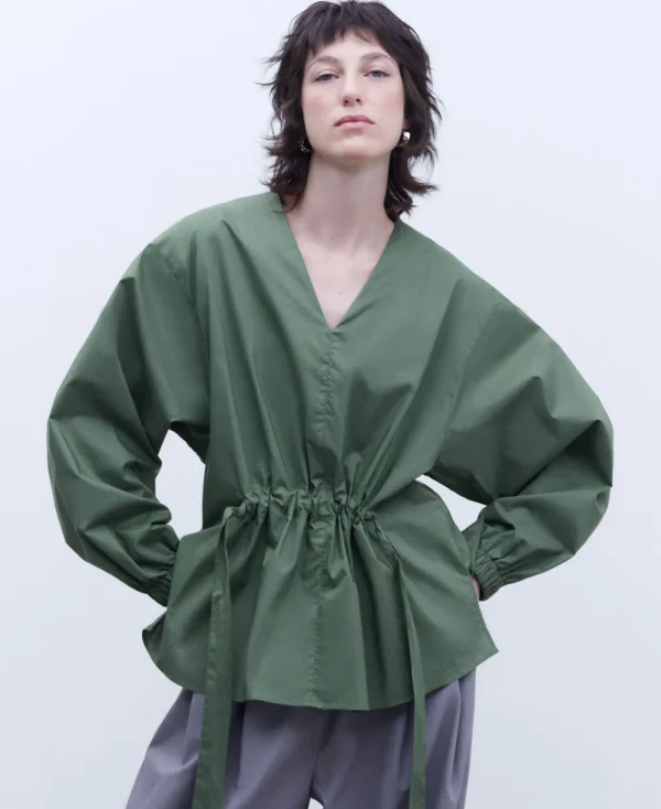 Adolfo Dominguez Chemises Et Tops*Chemise Froncee En Coton Vert