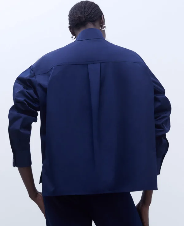 Adolfo Dominguez Chemises Et Tops*Chemise Oversize A Col Cheminee Bleu