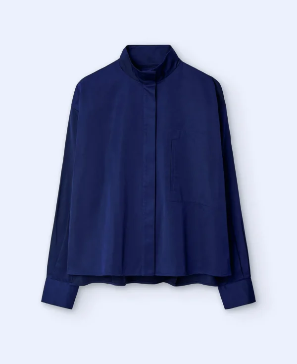 Adolfo Dominguez Chemises Et Tops*Chemise Oversize A Col Cheminee Bleu