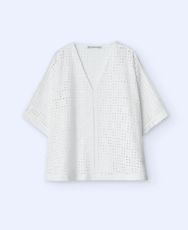 Adolfo Dominguez Chemises Et Tops*Chemisier A Encolure En V Avec Broderies Anglaises Blanc