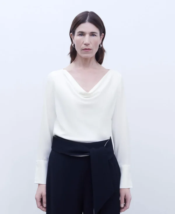 Adolfo Dominguez Chemises Et Tops*Chemisier Drape En Matieres Recyclees Ecru