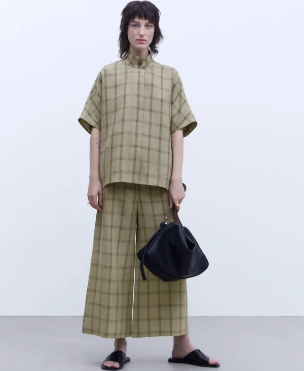 Adolfo Dominguez Chemises Et Tops*Chemisier Oversize En Lin Vert A Carreaux