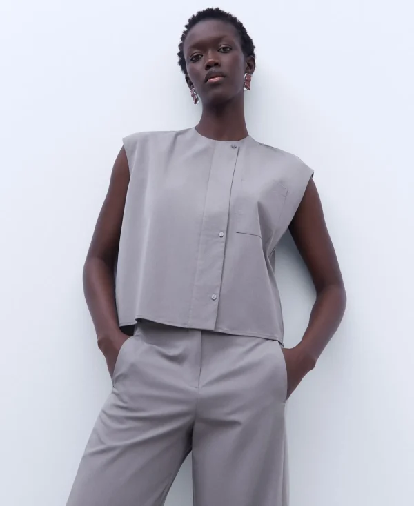 Adolfo Dominguez Chemises Et Tops*Chemisier Sans Manches A Trois Boutons Gris