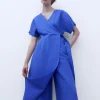 Adolfo Dominguez Robes & Combinaisons*Combinaison En Lin Europeen Bleu Fonce