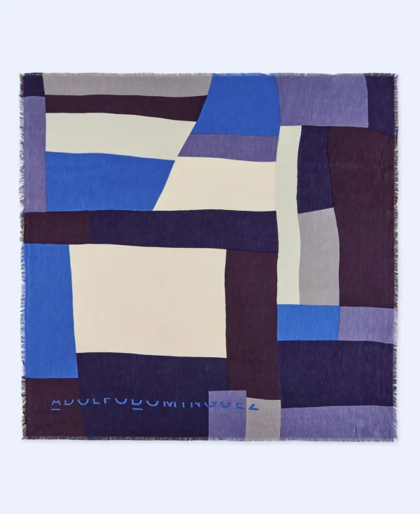 Adolfo Dominguez Foulard*Etole Blocs De Couleurs En Lin Europeen Bleu Marine