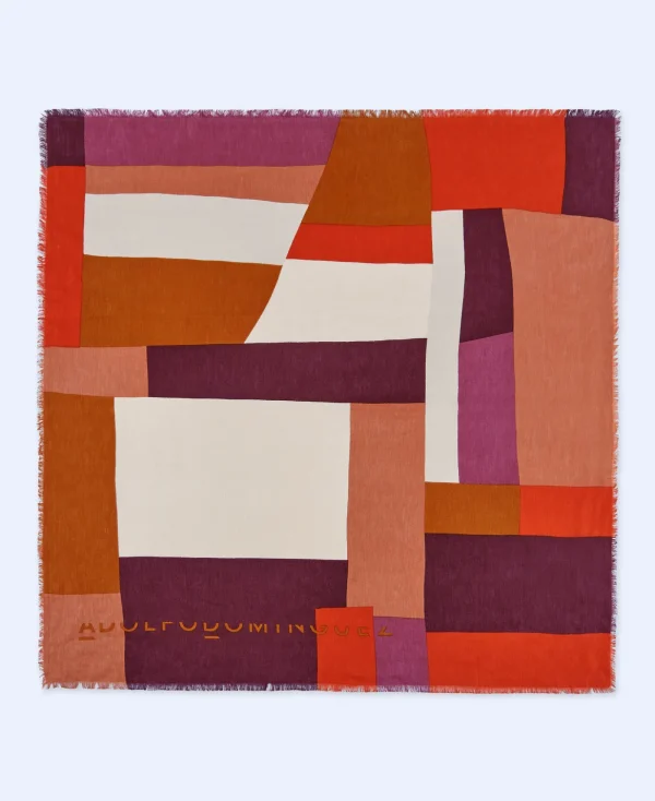 Adolfo Dominguez Foulard*Etole Blocs De Couleurs En Lin Europeen Rouge