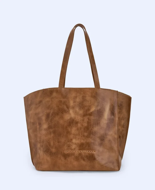 Adolfo Dominguez Sacs*Grand Sac Cabas En Craquele Cuir