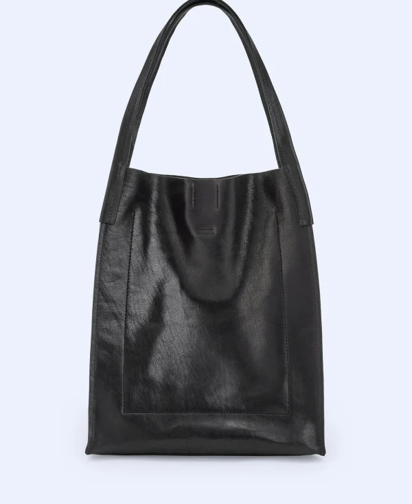 Adolfo Dominguez Sacs*Maxi Sac Shopper En Cuir De Vachette Noir