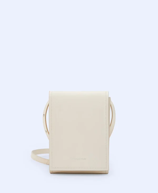 Adolfo Dominguez Sacs*Mini Sac En Cuir Avec Fermeture A Rabat Blanc Casse