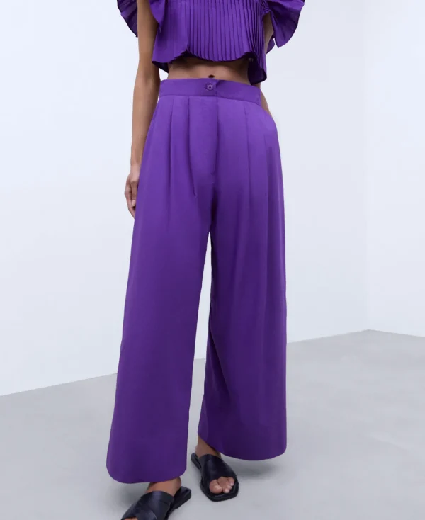 Adolfo Dominguez Pantalons*Pantalon Ample En Coton Violet