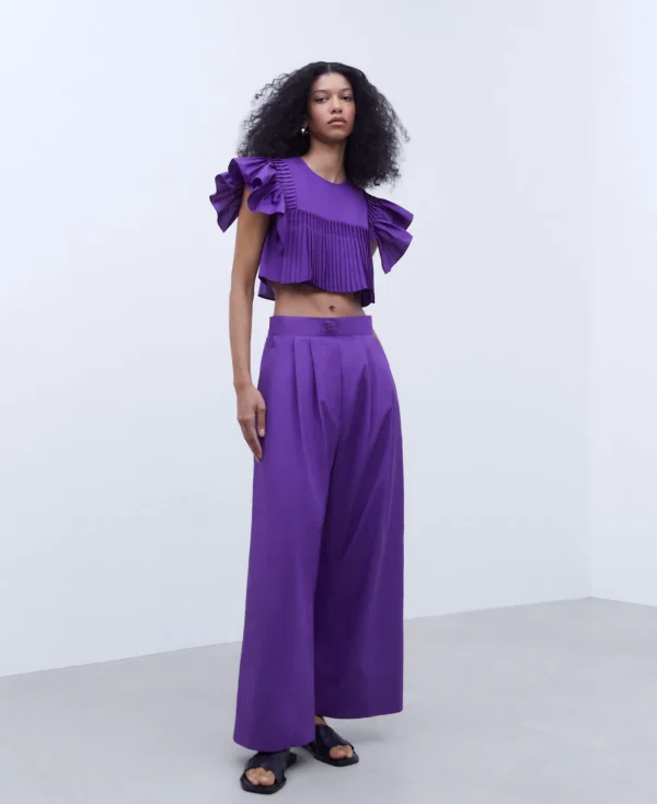 Adolfo Dominguez Pantalons*Pantalon Ample En Coton Violet