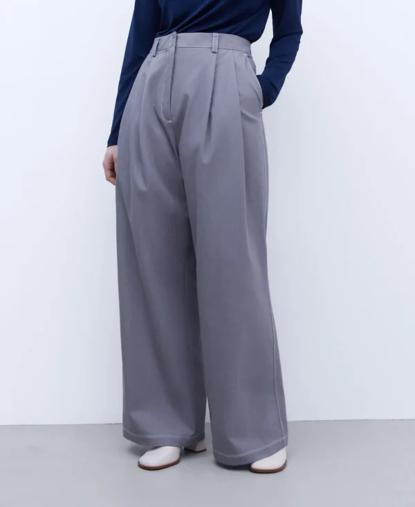 Adolfo Dominguez Pantalons*Pantalon Ample En Tissu De Coton. Gris