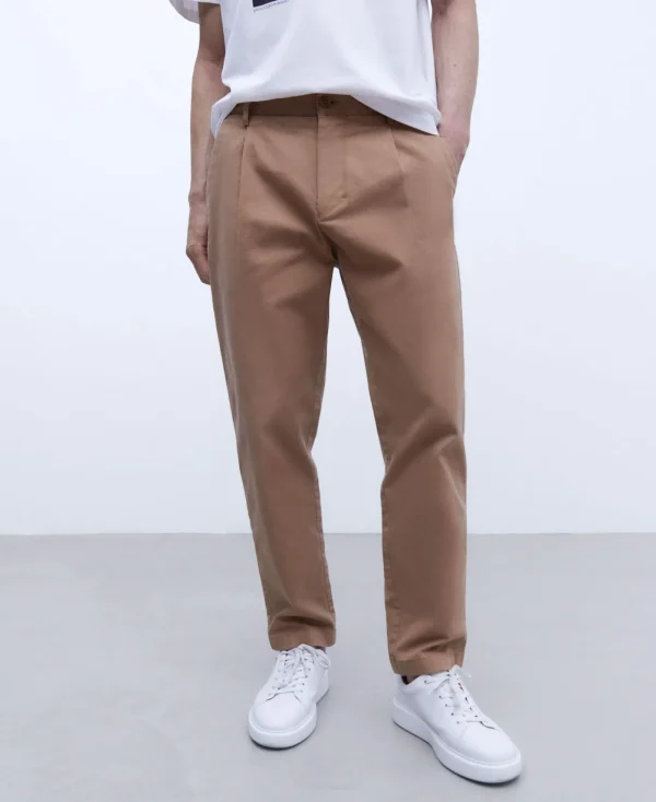 Adolfo Dominguez Pantalons*Pantalon Chino A Pinces En Coton Camel