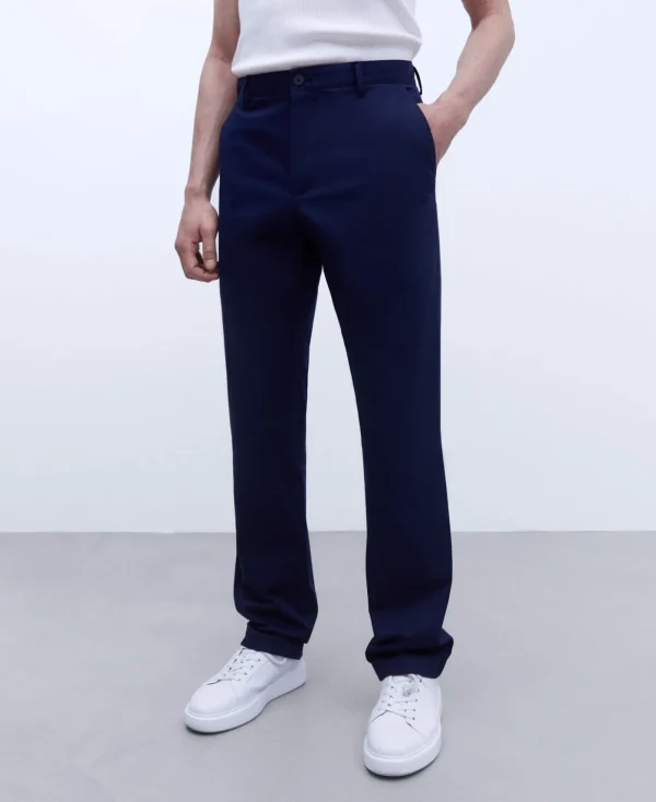 Adolfo Dominguez Pantalons*Pantalon Chino En Coton Serge Bleu Marine