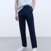 Adolfo Dominguez Pantalons*Pantalon Droit En Popeline De Coton Bleu Marine