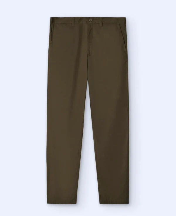 Adolfo Dominguez Pantalons*Pantalon Droit En Popeline De Coton Kaki